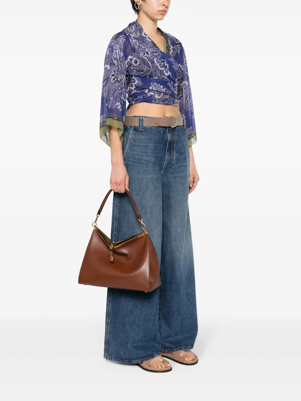 Etro Large Vela Leather Shoulder Bag