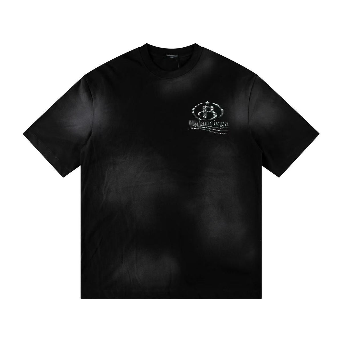 Balenciaga Metallic B Crest Washed T-Shirt in Black & White