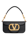 Valentino Garavani Vlogo Embellished Clasp Leather Shoulder Bag