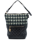 Chanel Pre Owned 2018 2019 Quilted Aged Calfskin And Tweed Casual Style Hobo Bag