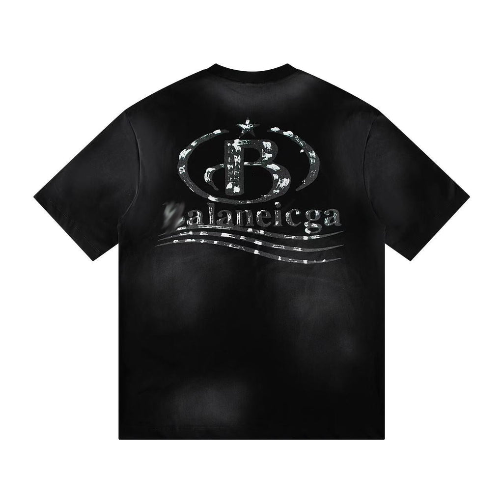 Balenciaga Metallic B Crest Washed T-Shirt in Black & White